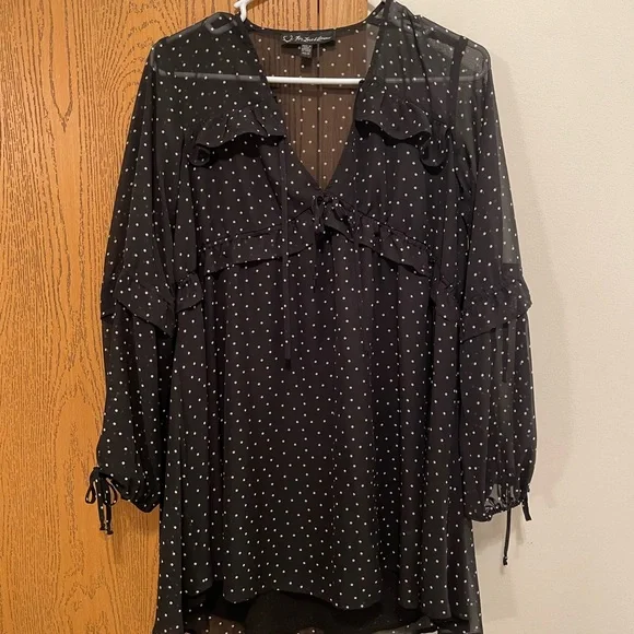 For Love and Lemons Truffles Polka Dot Babydoll Mini Dress Black,  Size XS - Picture 2 of 3